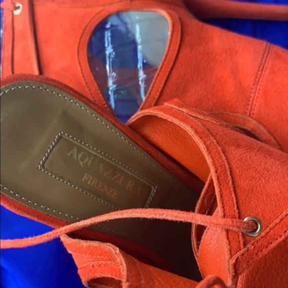 Orange Aquazzura Sexy Thing Peep Toe Suede Booties - Picture 6 of 8